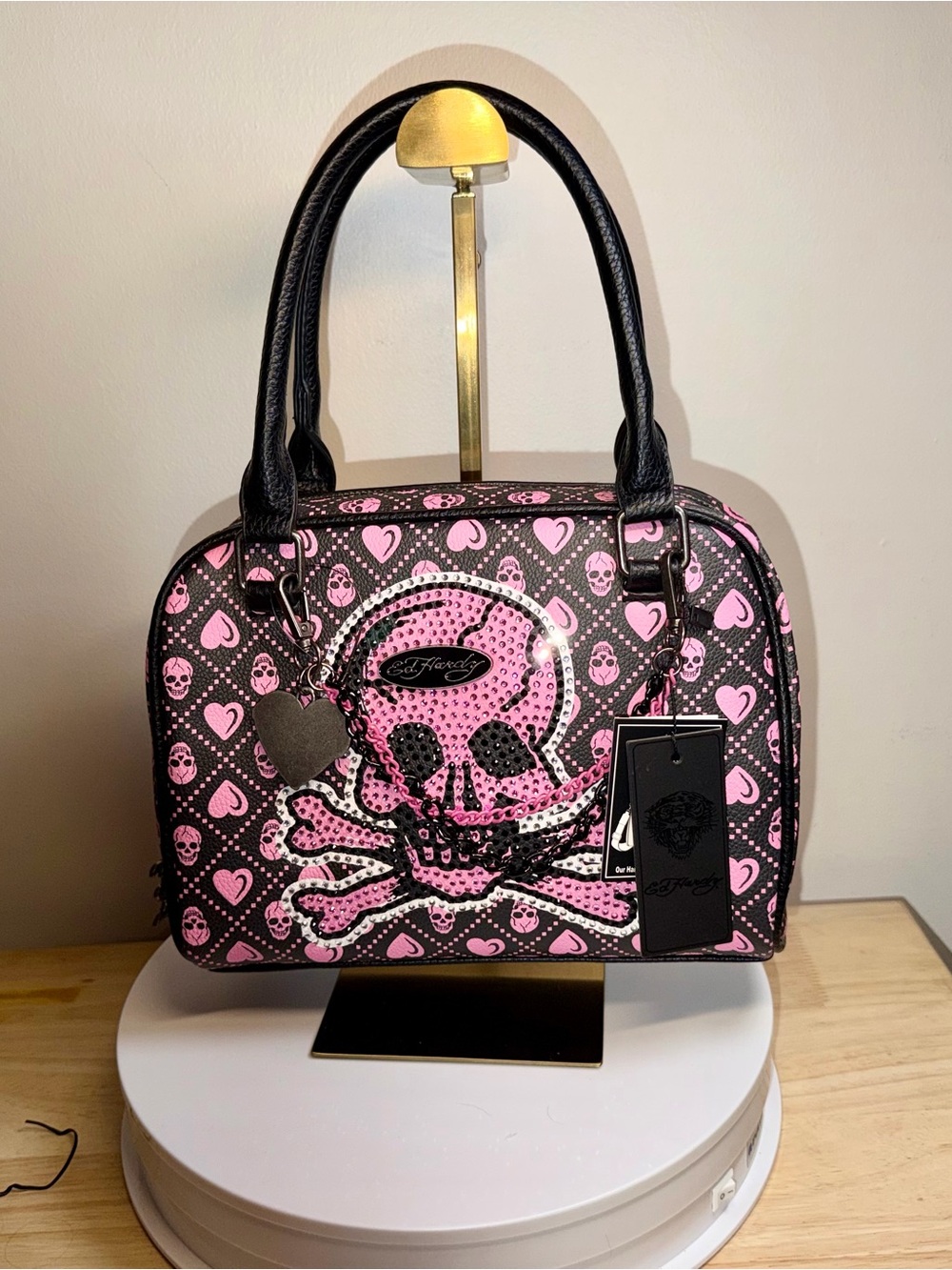Ed Hardy Pink and Black Skull Satchel NWT